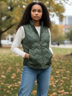 Sleek Vineyard Vines Chevron Quilted Whale Tail Vest, Olive Green Size L